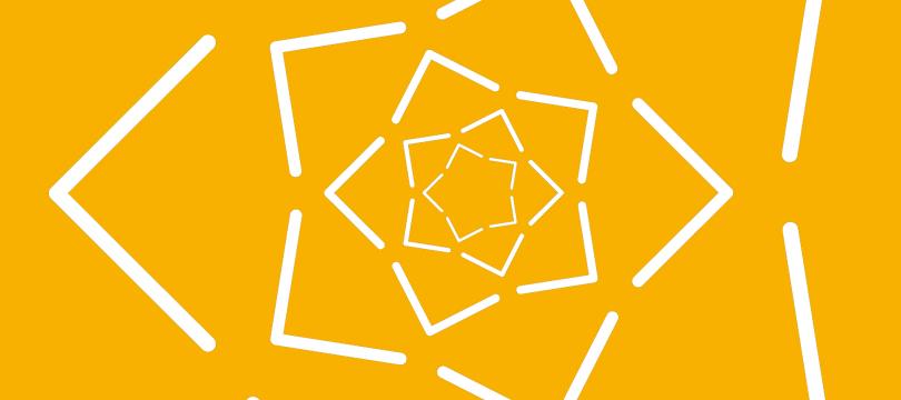 graphic of expanding stars in white on yellow background