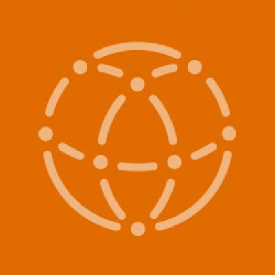 graphic of interconnecting dots and lines within a circle on orange background