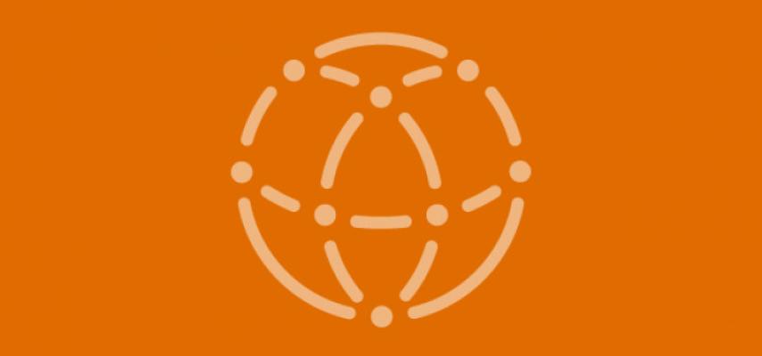 graphic of interconnecting dots and lines within a circle on orange background