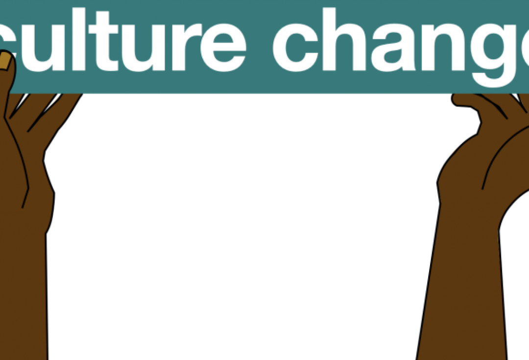 Hands holding a banner with 'culture change' written on it