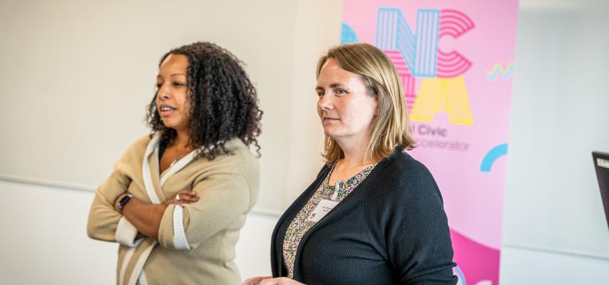 Gemma (left) and Zoe (right) presenting at an NCIA event 